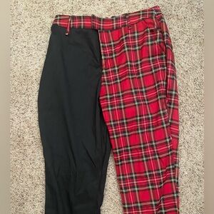 Pattern and black split colored pants worn one time size L
